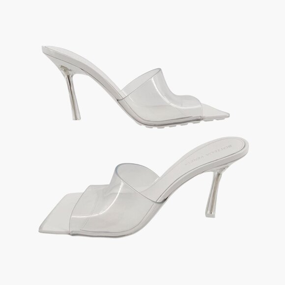 Bottega Veneta Stretch Mule Sandals Size 39 US 9 White Glass Clear Rubber Heels - Picture 12 of 15